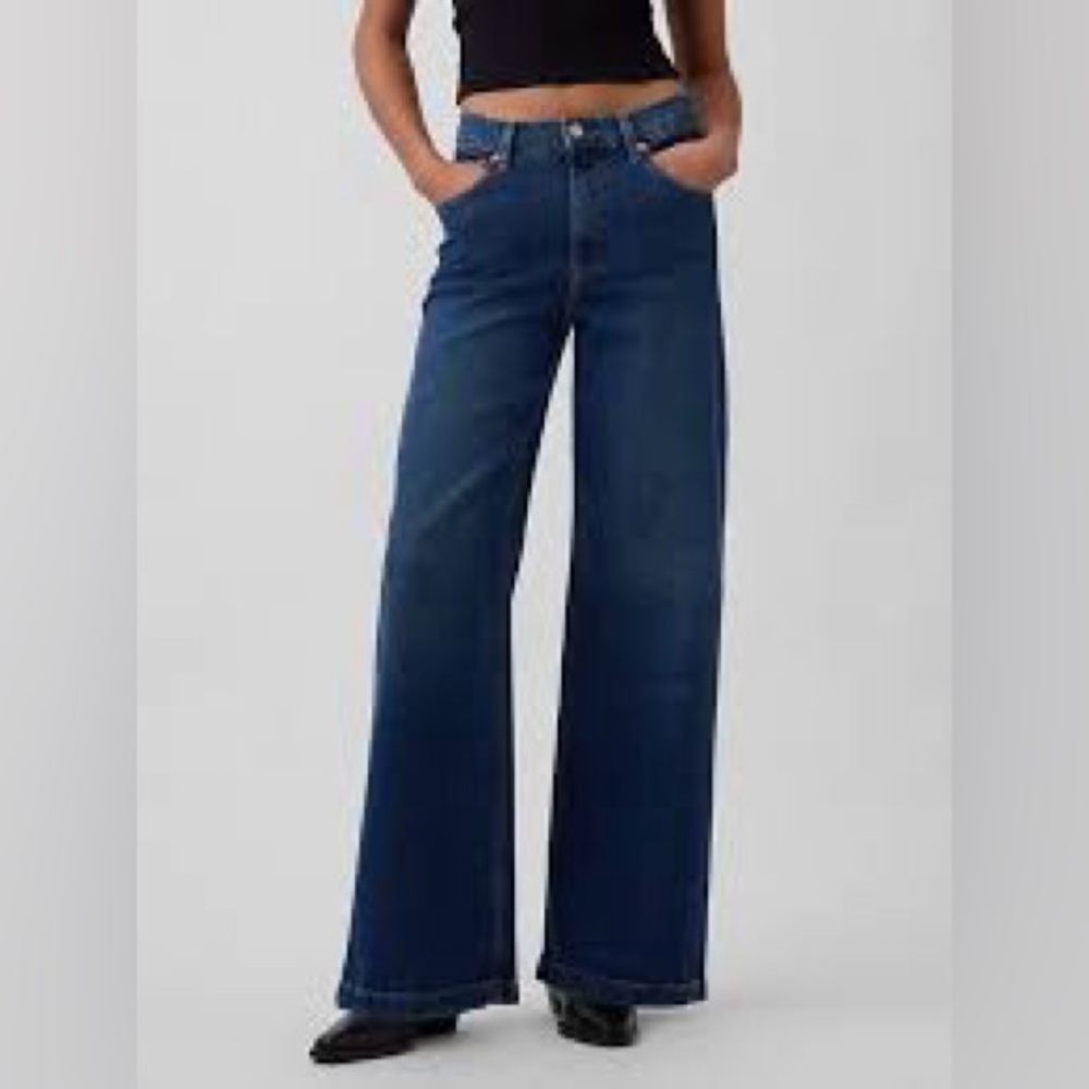 GAP High Rise Stride Wide Leg Jeans Dark Wash Size 31